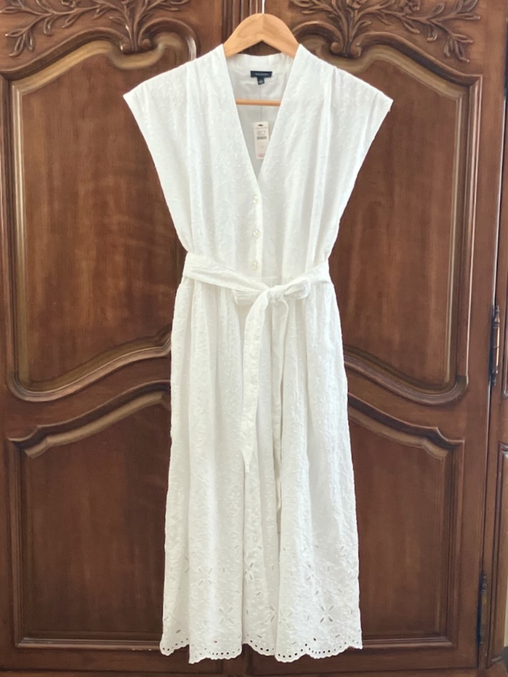 New | Talbots | White Embroidered Eyelet Midi Dress | Tie Belt | NWT | Size 2